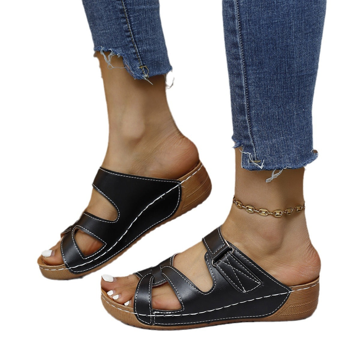 Casual Wedge Slippers Women's Hollow Design
