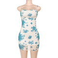 Women's Spaghetti-strap Floral Print Pockets Collar Dress