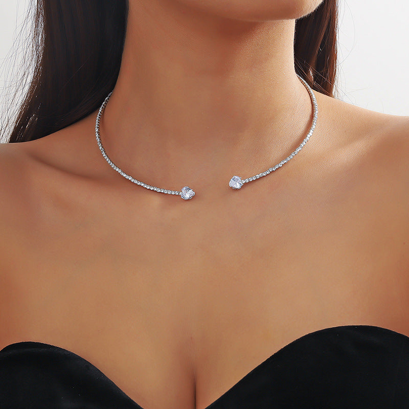 Heart-shaped Zircon Collar Light Luxury Rhinestone Necklace Women's Jewelry