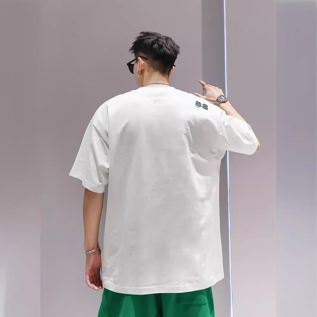 Men's Cotton Embroidery Loose Pullover Short Sleeve