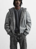 Men's Double-sided Faux Leather Hooded Bomber Jacket