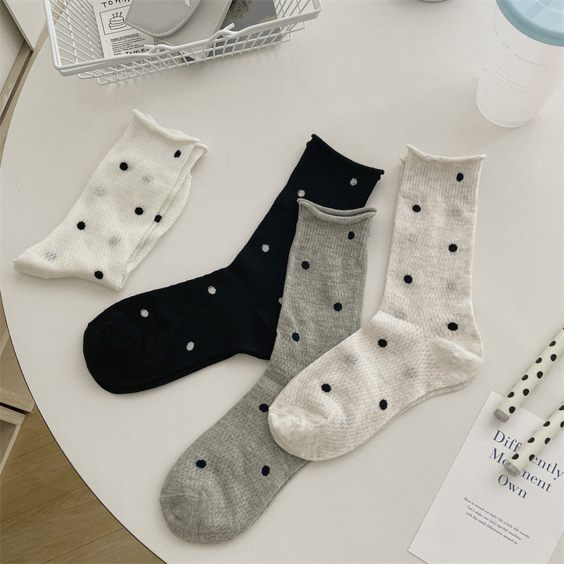 Polka Dot Mesh Hollow Mid-Calf Socks