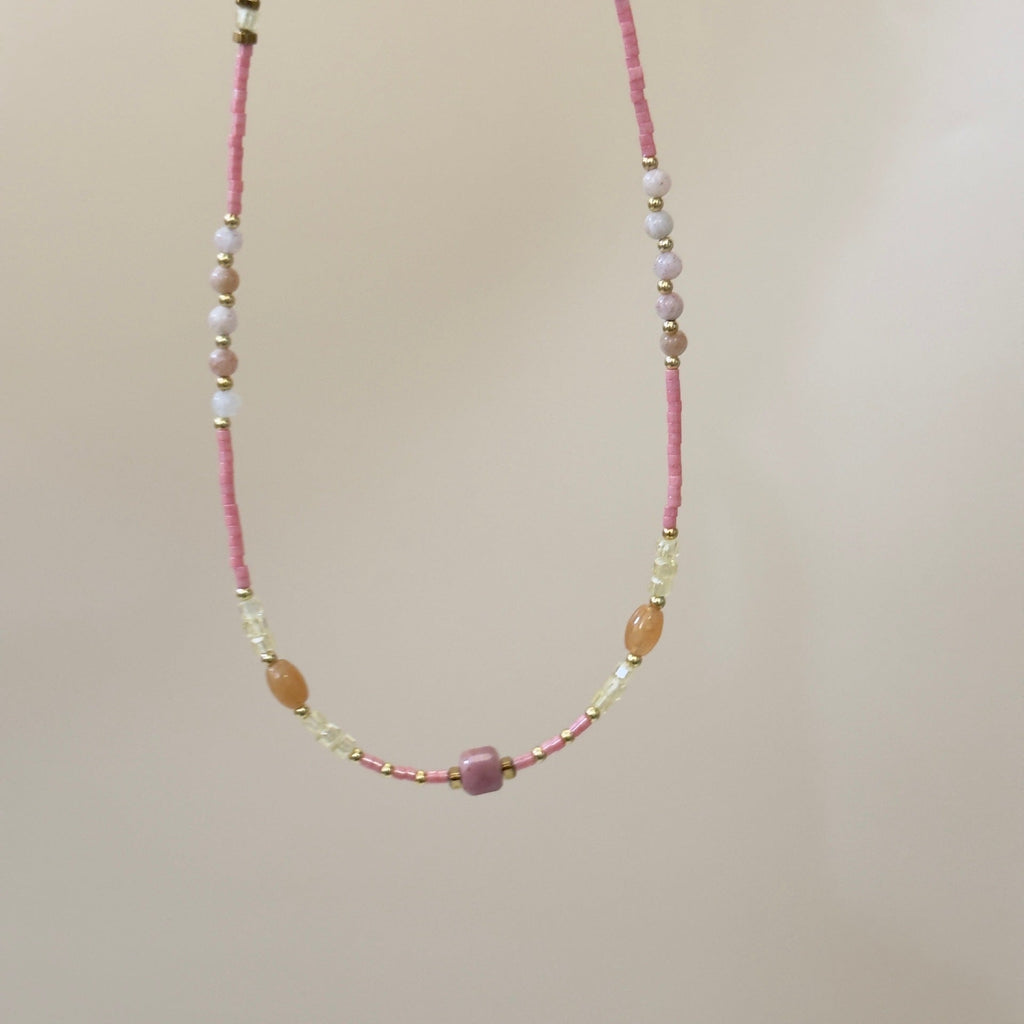 Natural Rose Stone Princess Beaded Sweater Chain