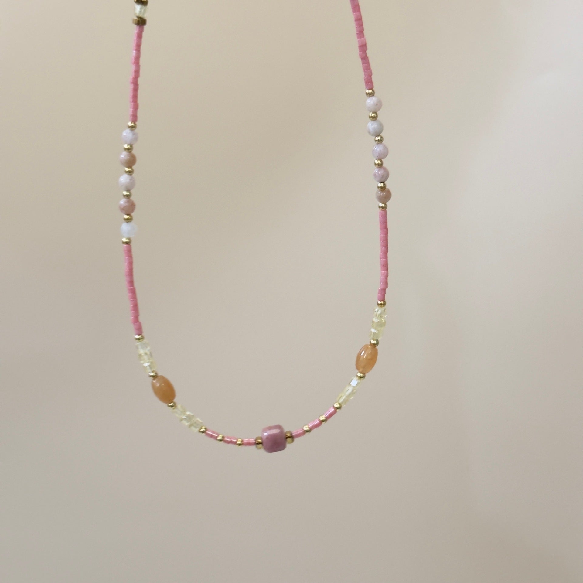Natural Rose Stone Princess Beaded Sweater Chain