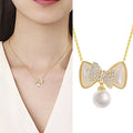 Bow Pearl Pendant Sterling Silver Necklace