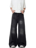 Washed Distressed Straight Loose Retro Black Jeans
