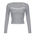 Lace Bow Square Collar Long Sleeve T-shirt