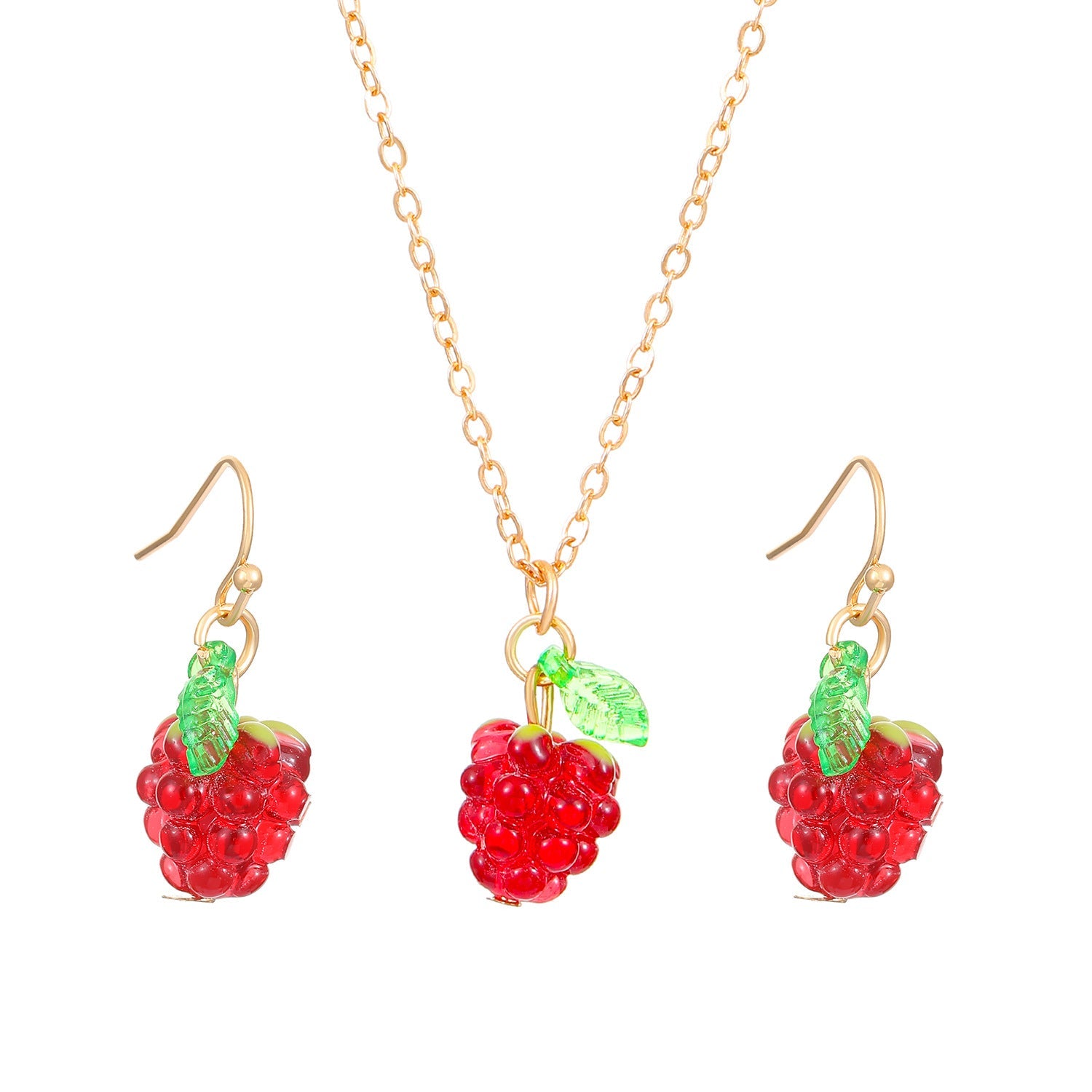 Retro Raspberry Raspberry Earrings And Necklace Set