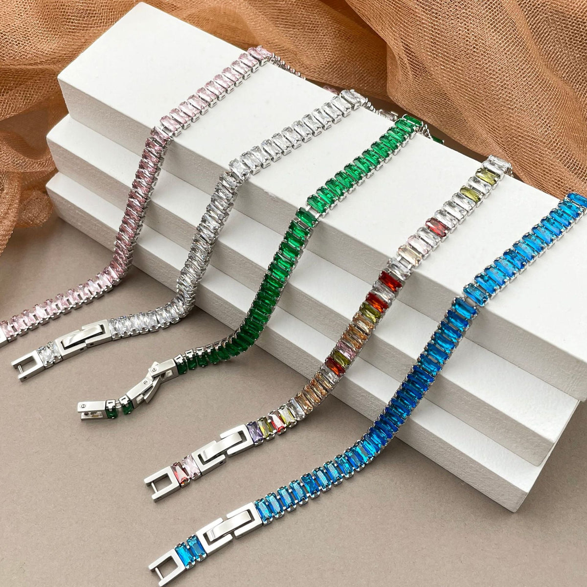 Geometric Color Zircon Stainless Steel Bracelet