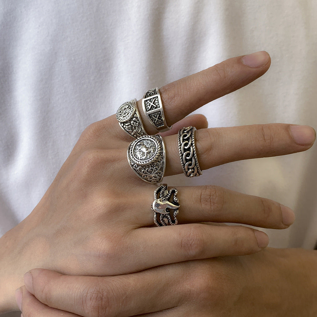 Totem Horse Flame Men's Ring Set