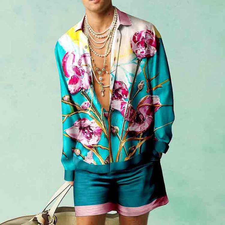 3D Print Short Sleeve Shirt Shorts Set
