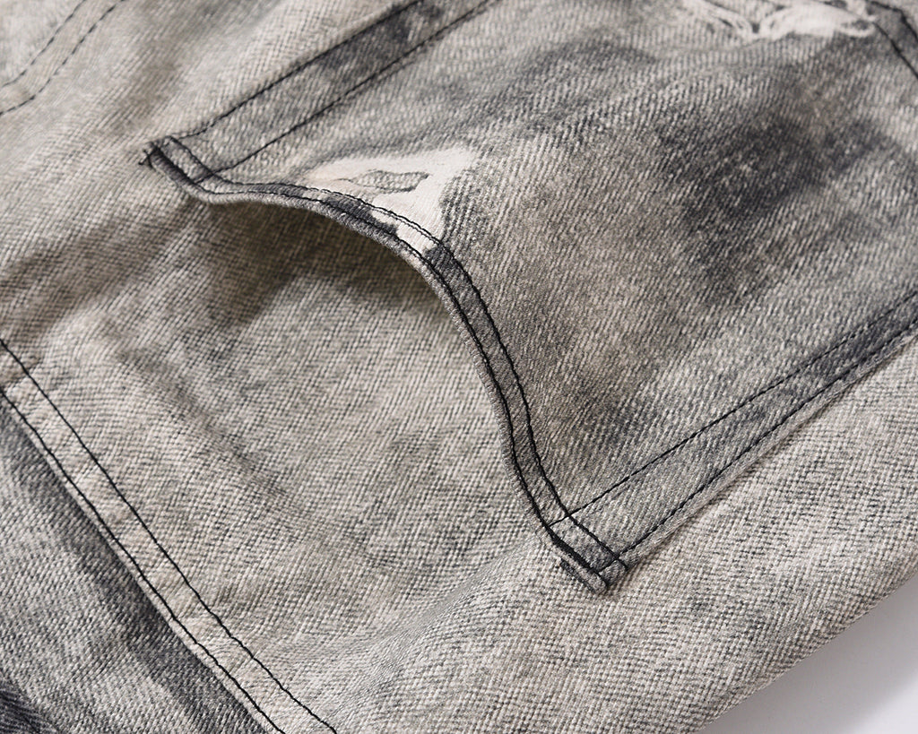 Men's White Gray Wash Cat Whisker Jeans