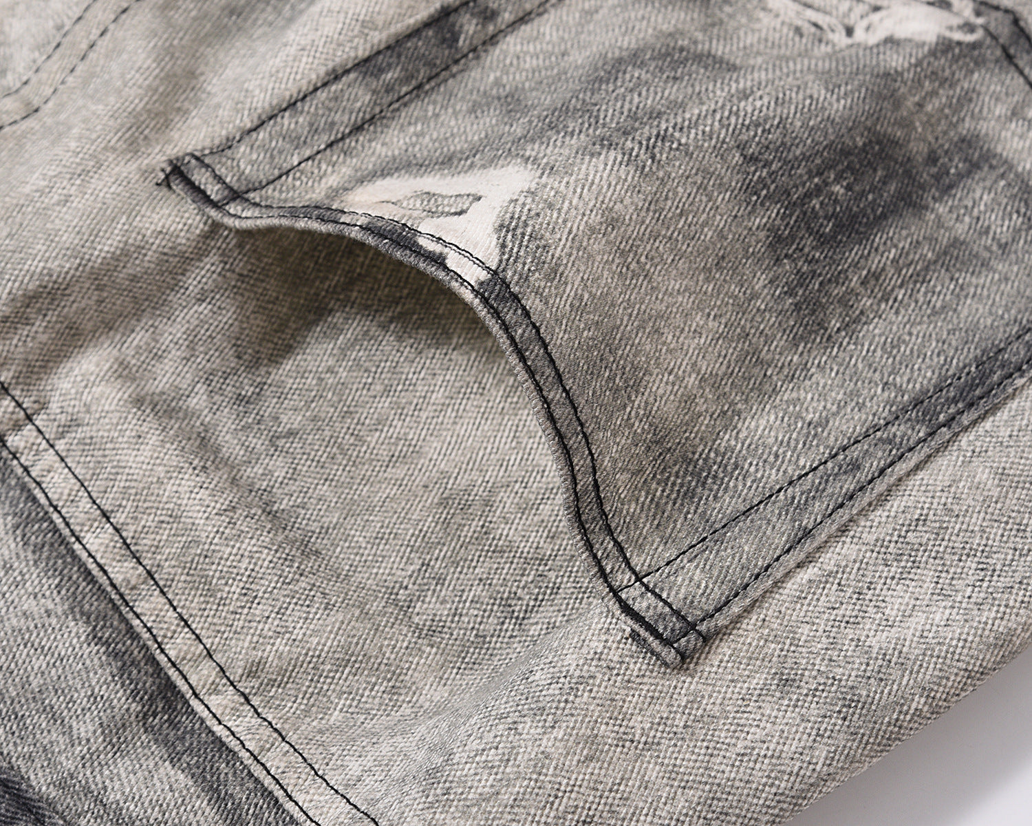 Men's White Gray Wash Cat Whisker Jeans