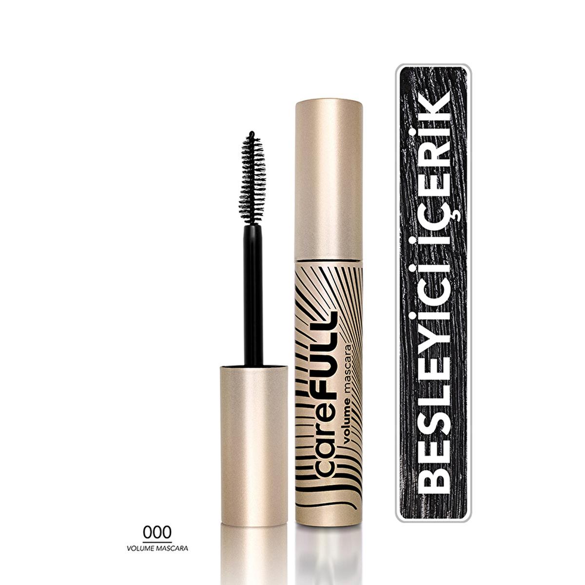 Flormar CareFULL Volume: Lash Strengthening Black Mascara for Thicker, Longer Eyelashes - Jojoba & Almond Oil, Collagen Infused, Non-Clumping
