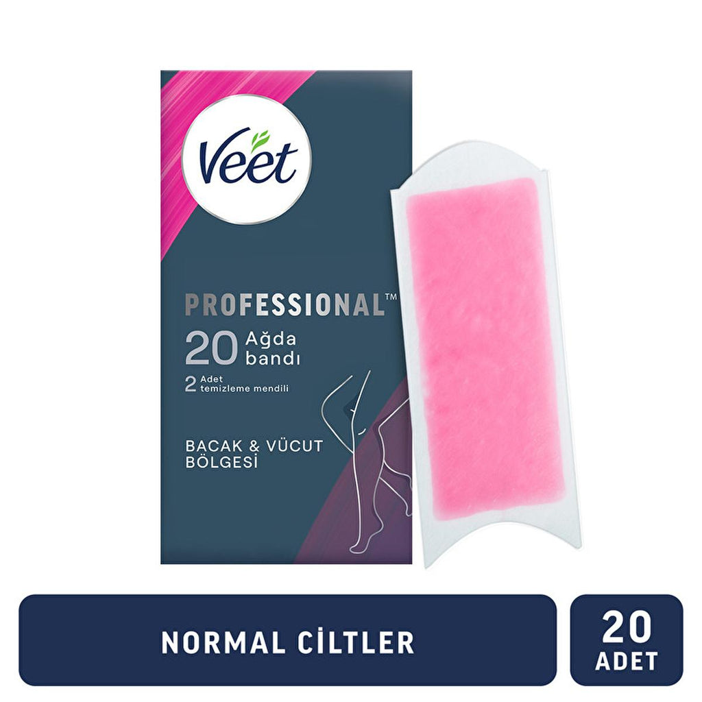 Veet Profesyonel Wax Strips for Hair Removal - Easy Gelwax Technology for Smooth Skin up to 28 Days - Normal Skin, 20 Strips