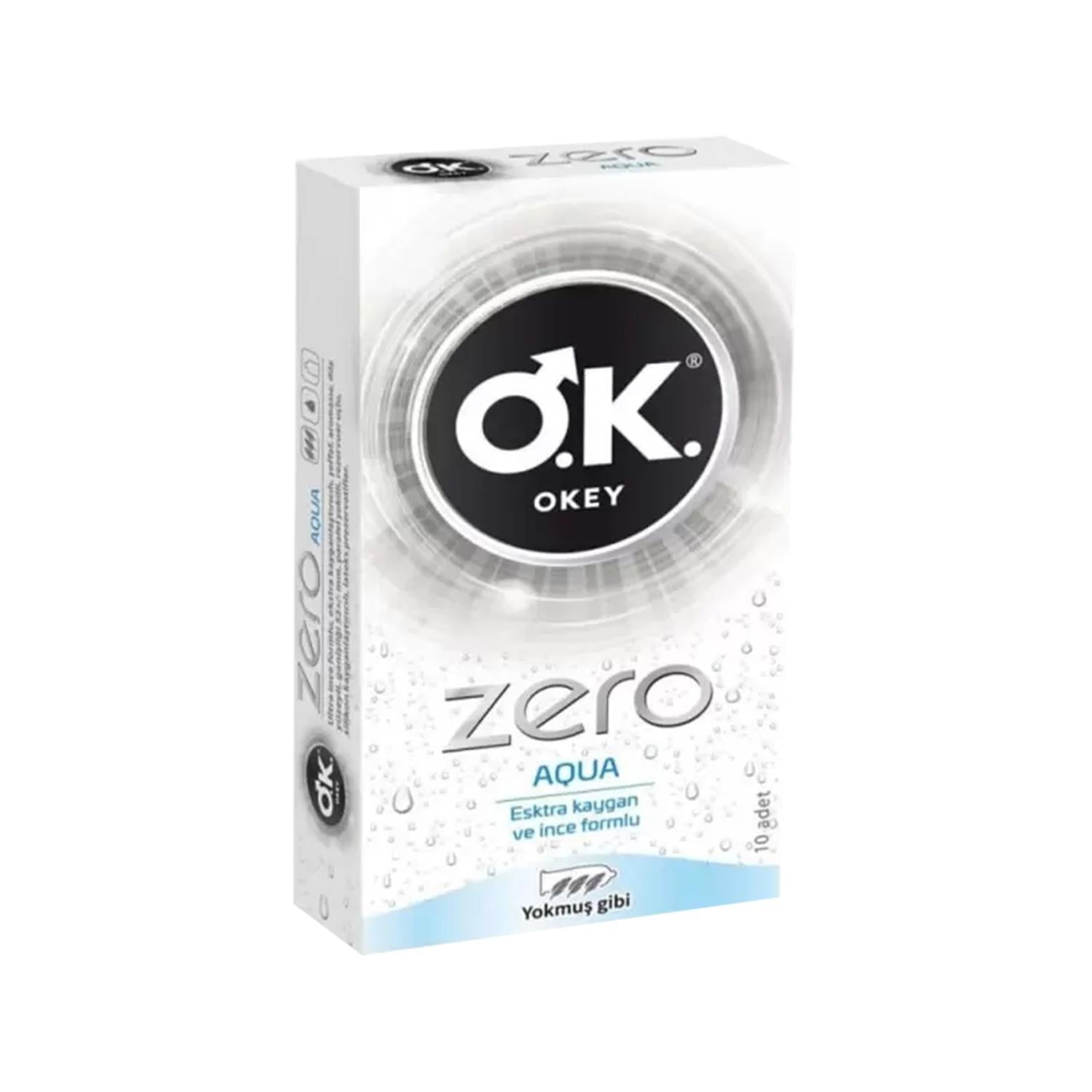 Okey Zero Aqua Condoms - 10 Count, Safe Sex Products for Adults, Latex or Non-Latex Options