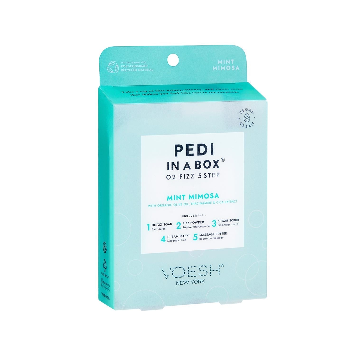Voesh New York Pedi In A Box O2 Fizz Pedicure Kit - 5-Step At-Home Pedicure Set with Mint