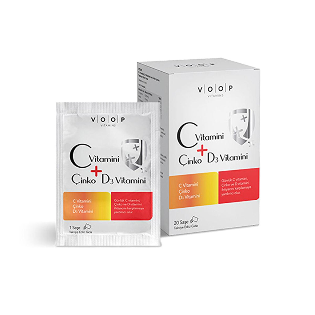 Voop Vitamin C D3 Zinc Supplement: Boost Immune Support with Orange Flavored Effervescent Vitamin Sachets for Daily Wellness