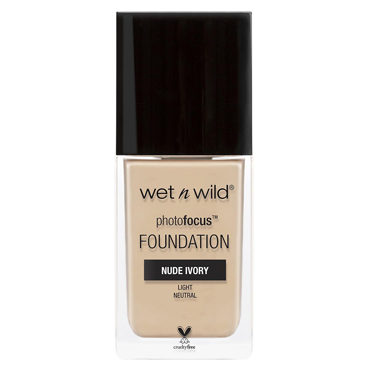 Wet n Wild Photo Focus Foundation Nude Ivory - High Coverage Matte Liquid Foundation for Flawless Finish