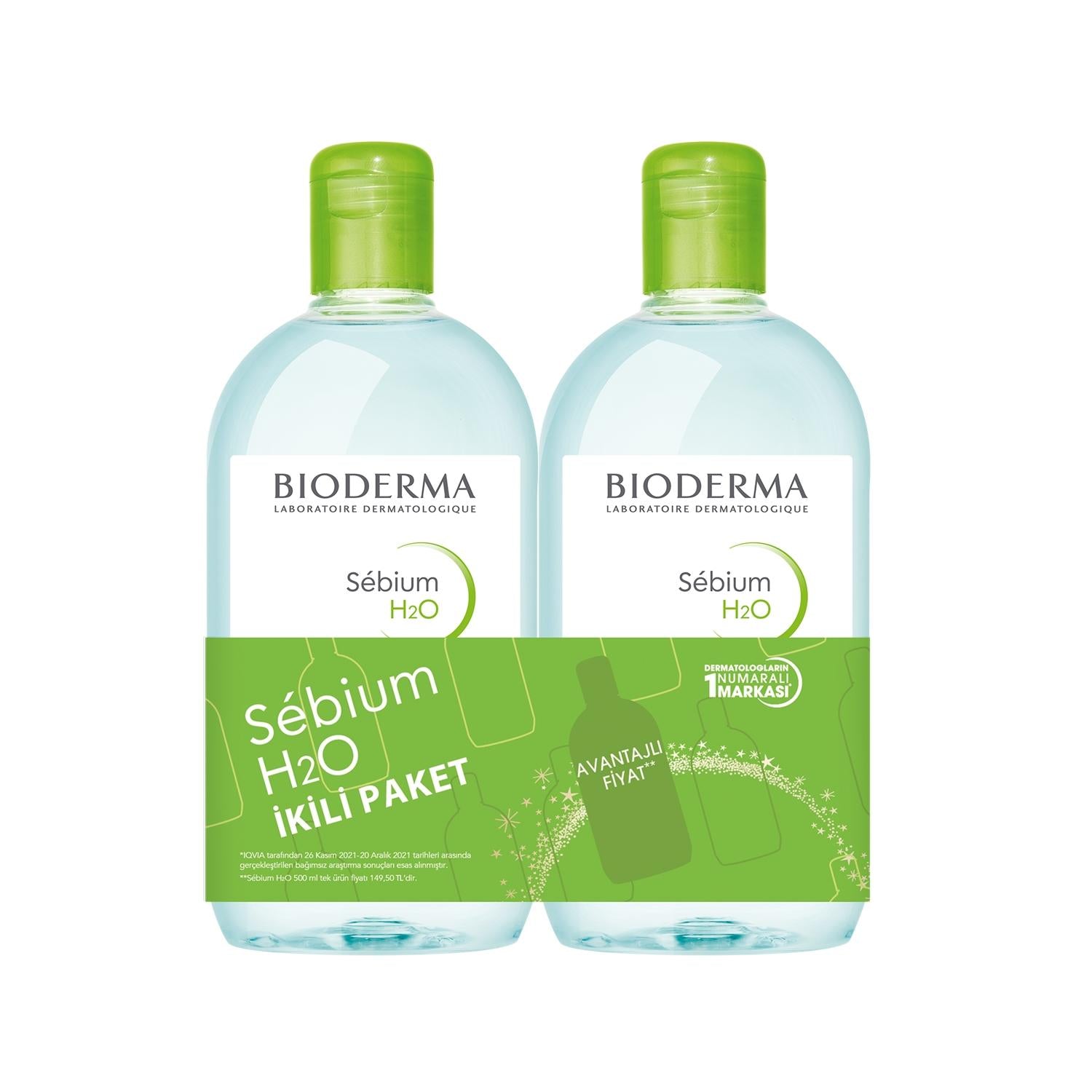 Bioderma Sebium H2O Micellar Water for Oily Skin - 500ml x 2 Units, Dermatologically Tested Skincare