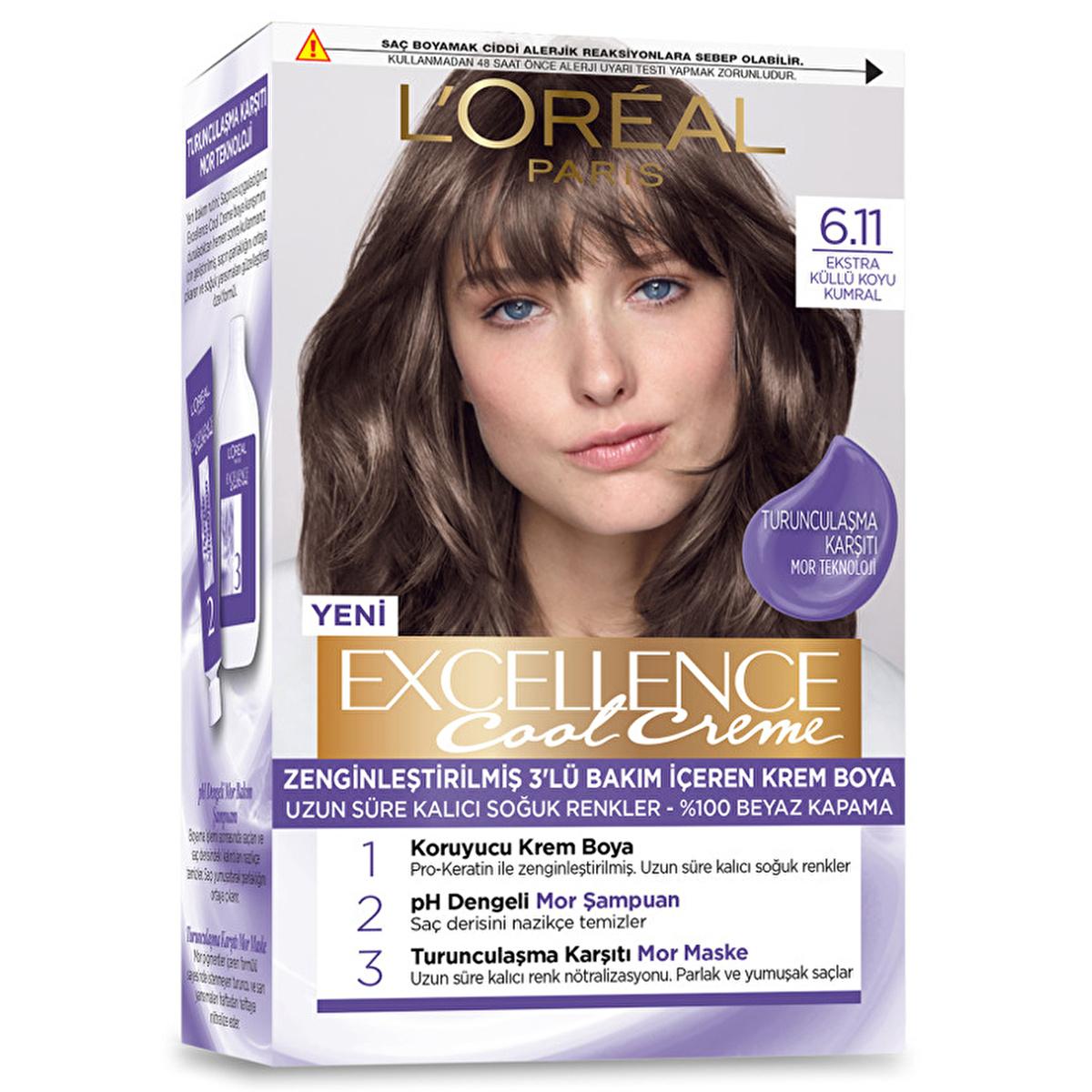Loreal Paris Excellence Cool Creme Hair Dye 6.11 - Long Lasting Cool Tones & Nourishing Hair Color