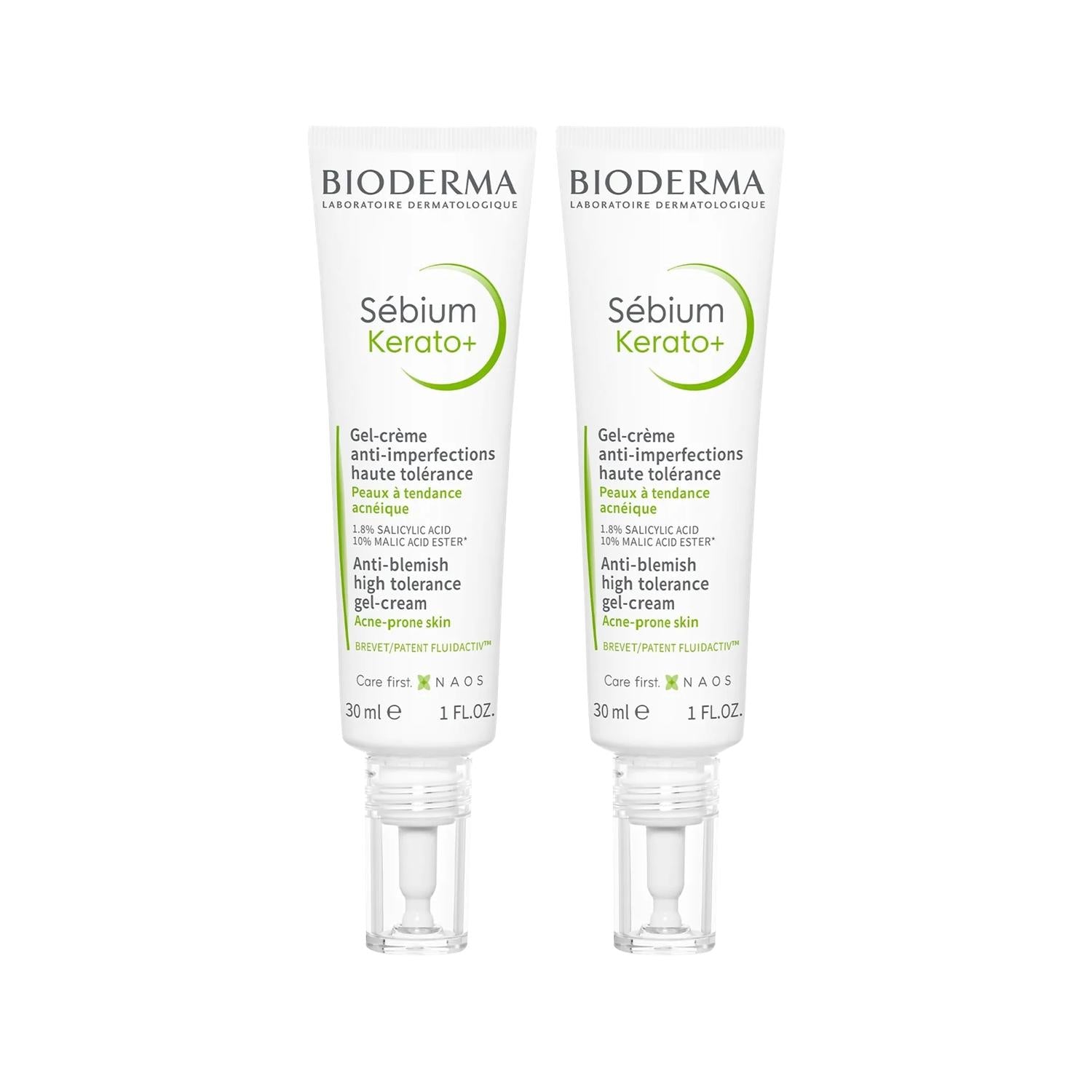 Bioderma Sebium Kerato+ Facial Moisturizer: Acne & Blemish Treatment Gel Cream, Oily Skin Hydration - 2 x 30ml