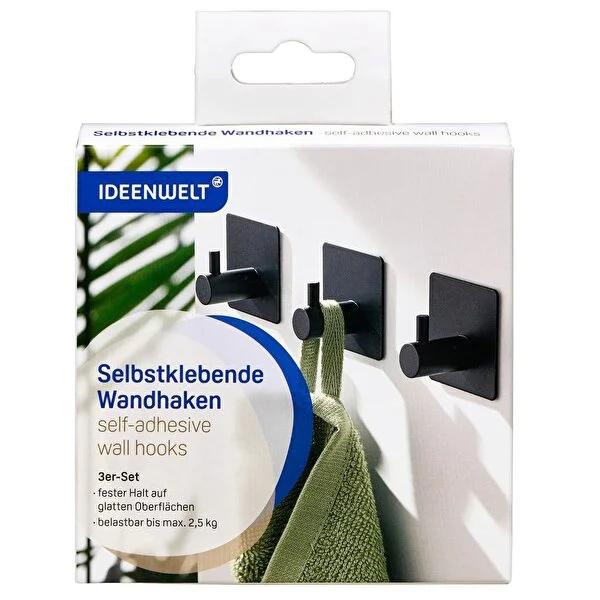 Ideenwelt Black Wall Mounted Organizer Set: Adhesive Bathroom Organizer with Toothbrush & Razor Holder - Space Saving 3-Piece Set