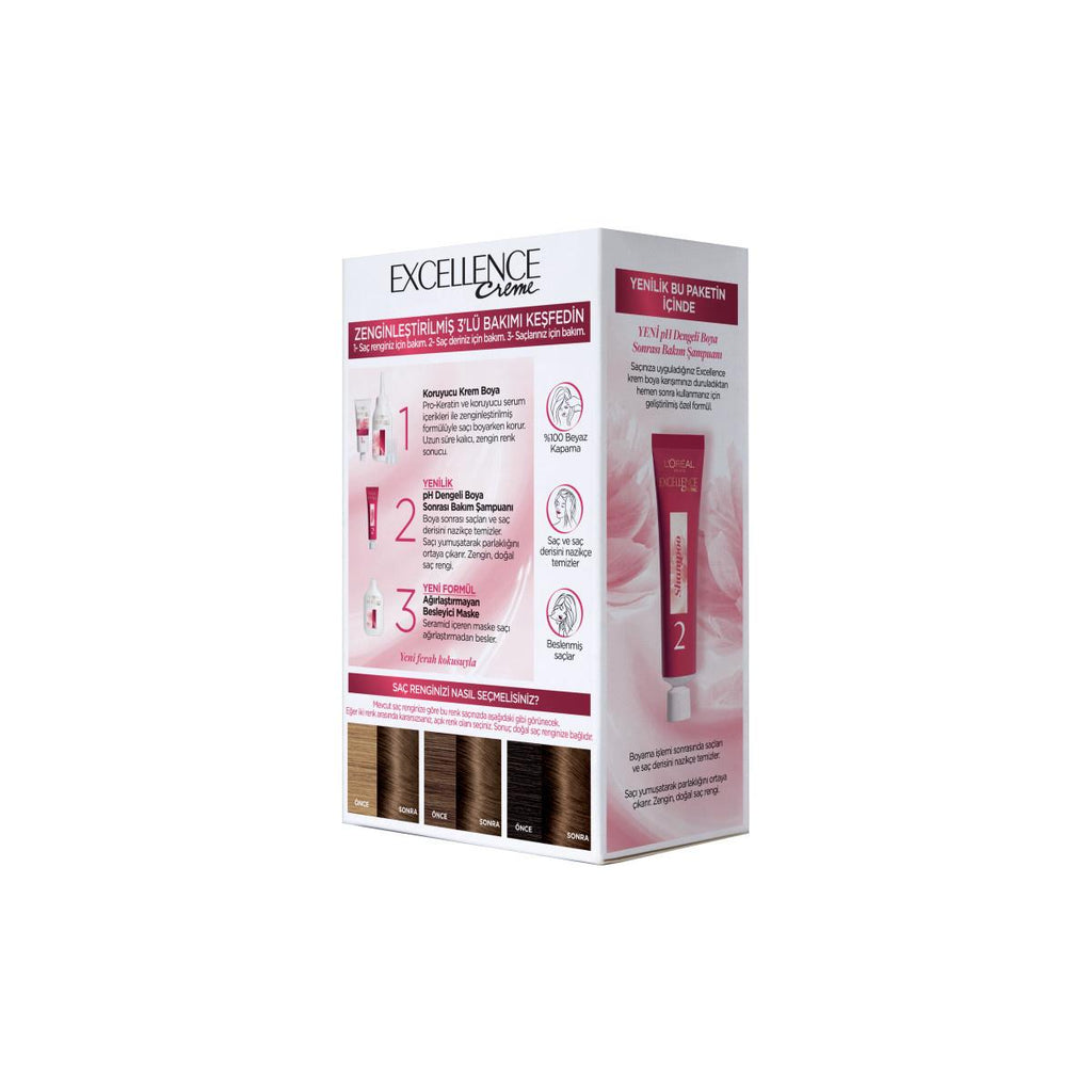 Loreal Paris Excellence Creme Hair Dye - 7.1 Küllü Kumral - Nourishing Permanent Hair Color for At-Home Use