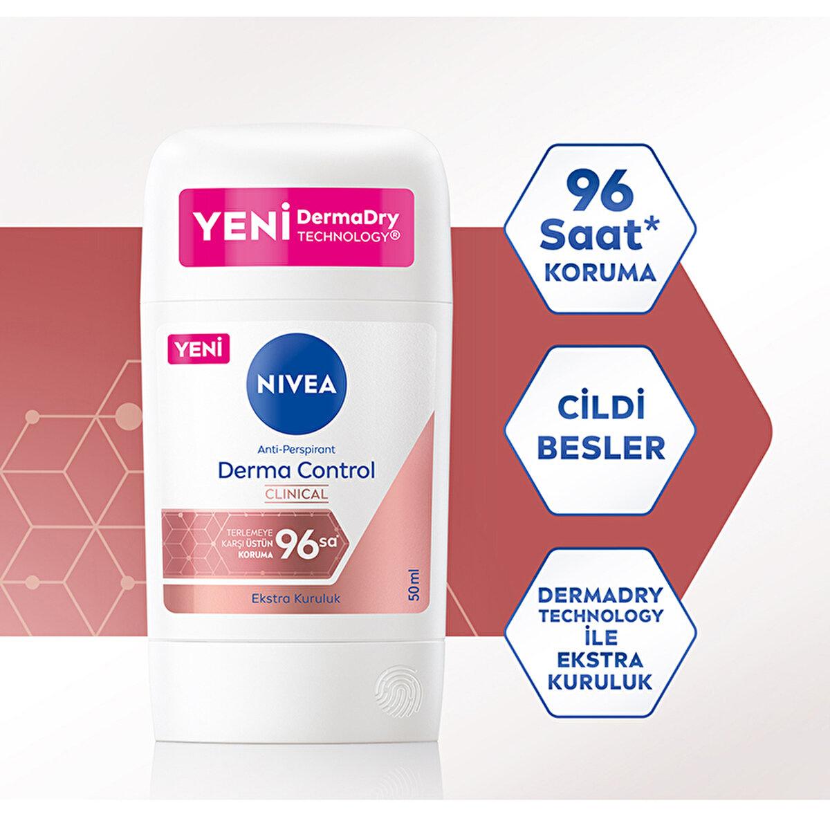 Nivea Derma Control Clinical Women's Deodorant Stick - Long Lasting Anti-Perspirant Protection, 50ml