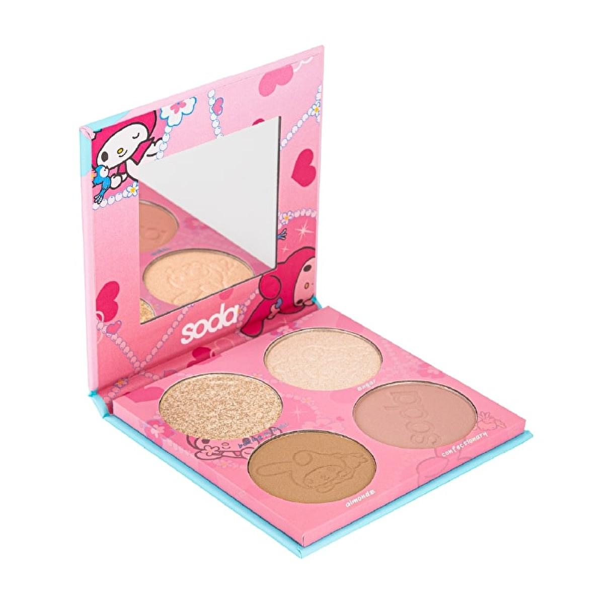 Soda Hello Kitty 4-in-1 Makeup Palette - Compact, Portable, and Versatile Makeup Solution with Highlighter, Bronzer, and Blush
