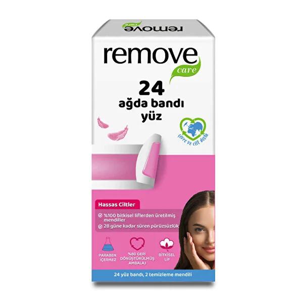 Remove Care Facial Wax Strips for Sensitive Skin - 24 Strips - Up to 4 Weeks Smoothness, Easy & Painless Face Hair Removal for Women at Home