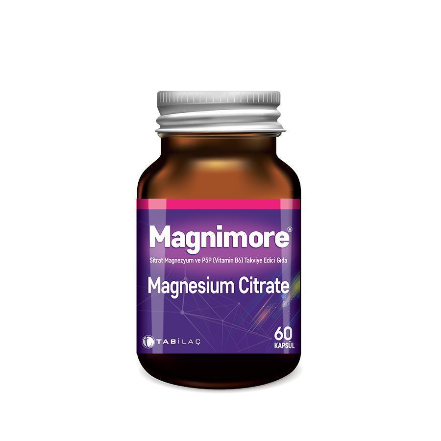 Magnimore Magnesium Citrate Supplement with Vitamin B6 - 60 Capsules, Supports Muscle and Nerve Function