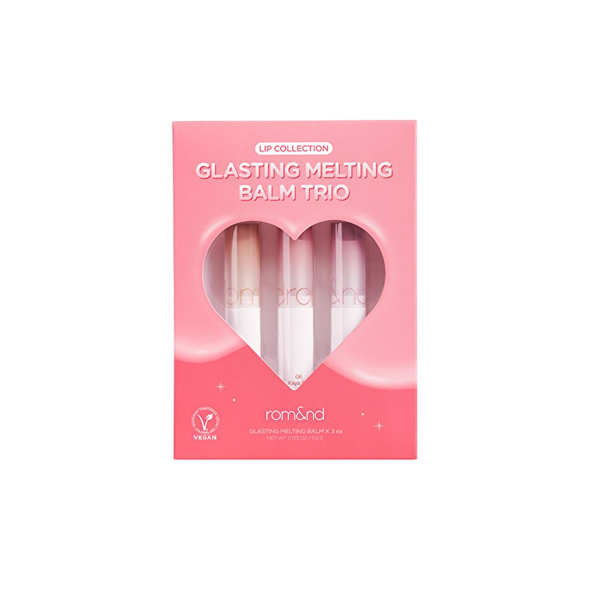 rom&nd Glasting Melting Balm Trio: Hydrating & Glossy Korean Lip Balm Set with Plant-Based Oils for Intense Moisturization