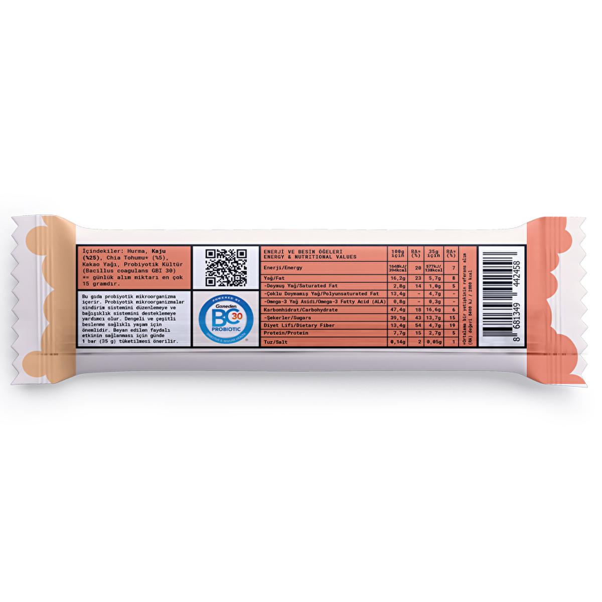 Fropie Probiotic Energy Bar, Vegan & Sugar-Free, Natural Snack for Gut Health - 35g