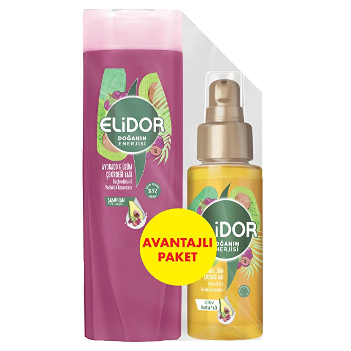 Elidor Avocado & Grape Seed Oil Hair Care Set: Natural Shampoo & Hair Oil for Shine, Strength & Nourishment - Paraben Free