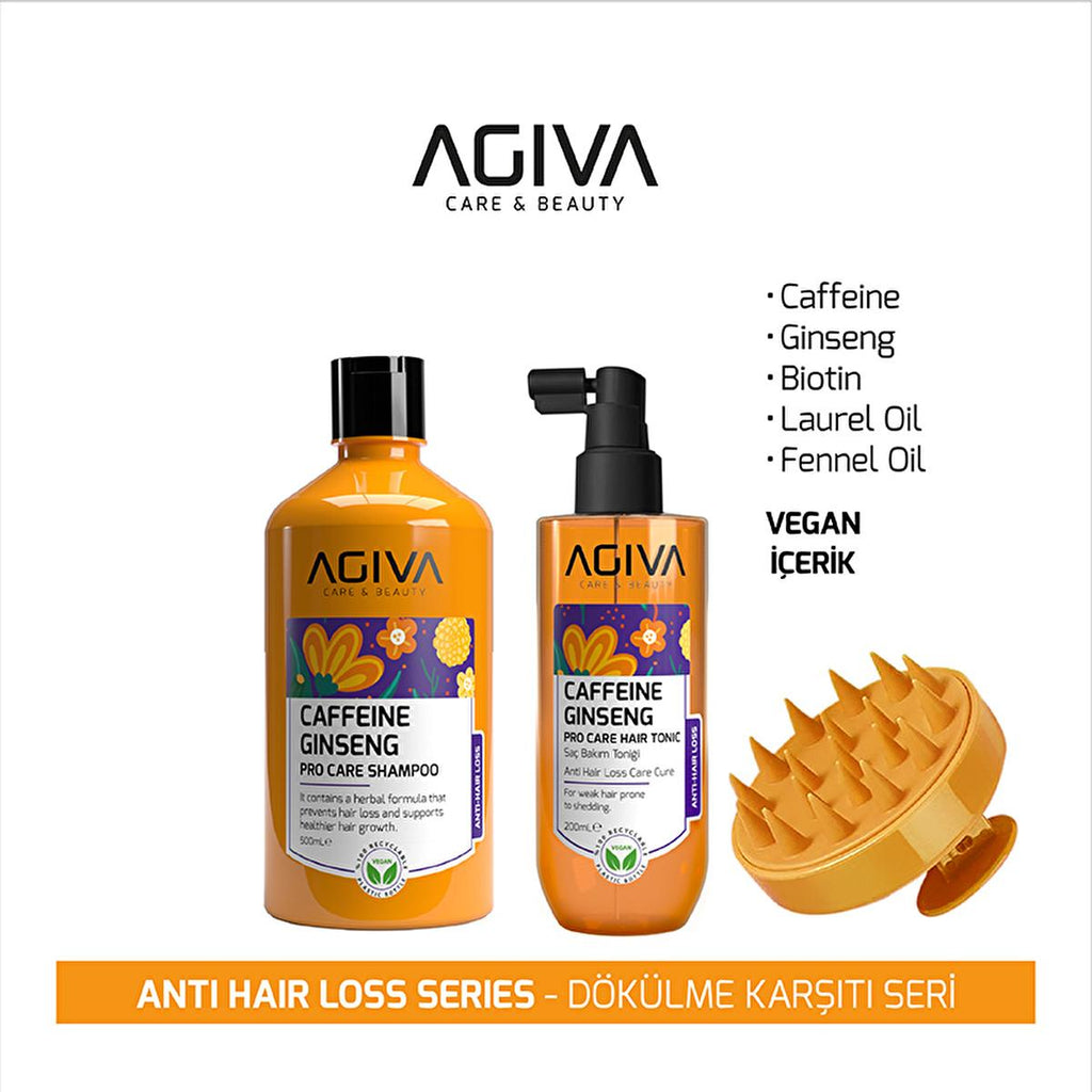 Agiva Caffeine Ginseng Hair Care Set: Anti Hair Loss Shampoo & Tonic - Stimulate Hair Growth, Strengthen Follicles, Shampoo for Thinning Hair