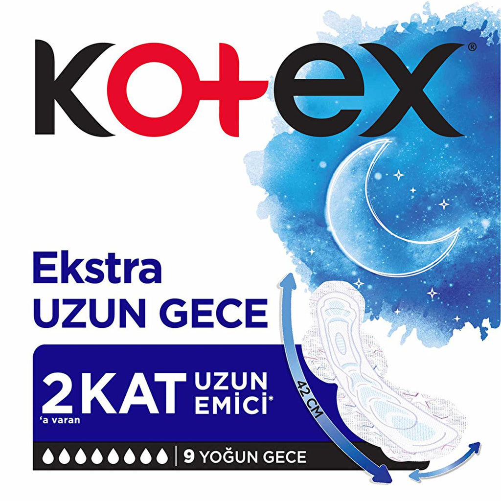 Kotex Ultra Gece Hijyenik Ped - Overnight Sanitary Pads for Women, Leakproof & Comfortable Feminine Hygiene Products