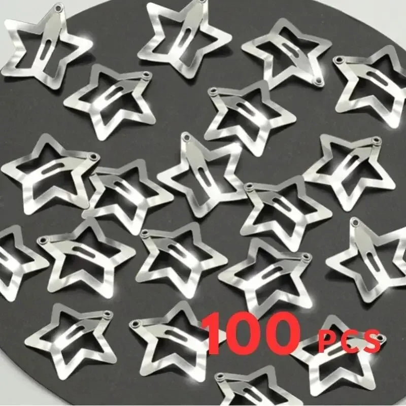 10/25/50/100/200pcs Silver Star Hair Clips for Girl Y2k Filigree Star Metal Snap Clip Hairpins Barrettes Hair Accessories