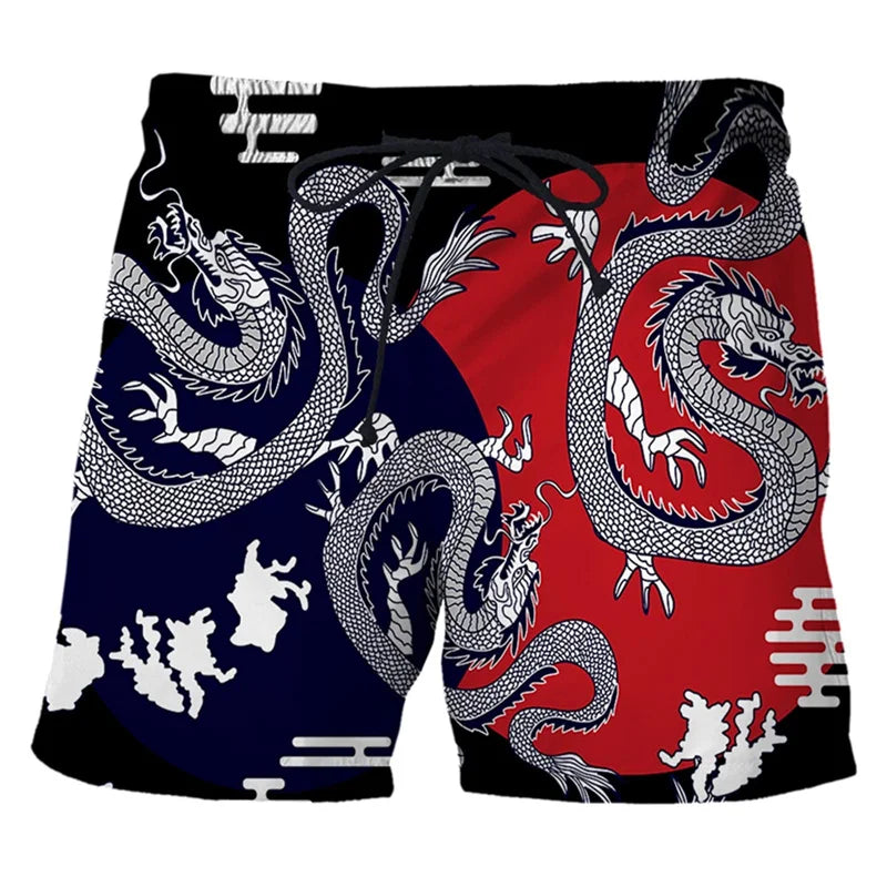 Chinese Dragon 3d Print Swim Trunks For Men Hawaiian Beach Shorts Loose Quick Dry Surf Board Shorts Swimwear Street Short Pants
