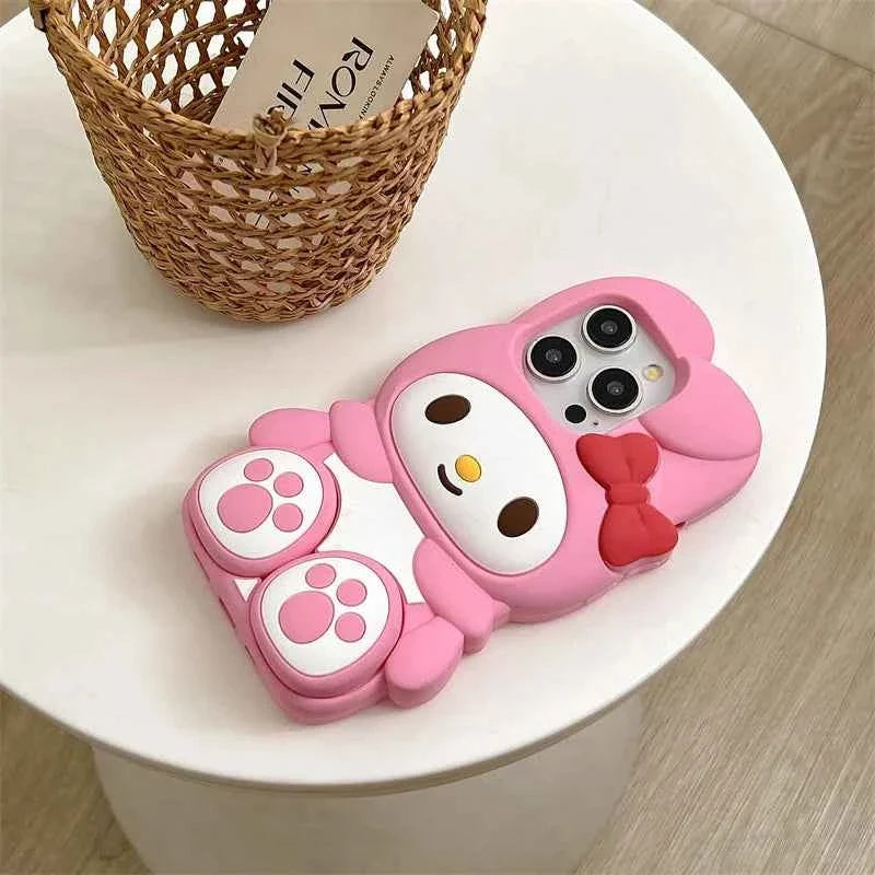 Cute 3D Cartoon Stand Holder Silicone Phone Case For iPhone 16 15 14 13 12 Pro Max Plus Soft Cover