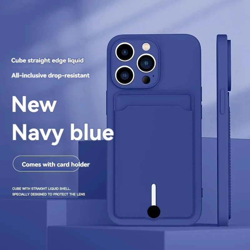 Mobile phone case card slot  for iphone 16 15 14 13 12 11 pro max mini plus silicone  soft tpu Credit card  bag cover case
