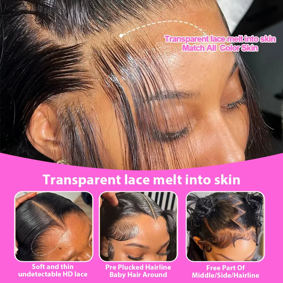 40 Inch 250% Natural Black Deep Wave Remy Human Hair Wigs 13x6 Lace Front Human Hair Wigs Transparent 13x4 HD Lace Frontal Pre Plucked 5x5 Glueless Curly Thick Ends