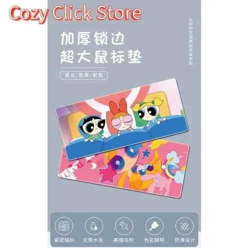 Powerpuff Girl Mouse Pad Oversized Locking Anime Cute Male and Female Student Desk Pad Thicken Office Keyboard Pad