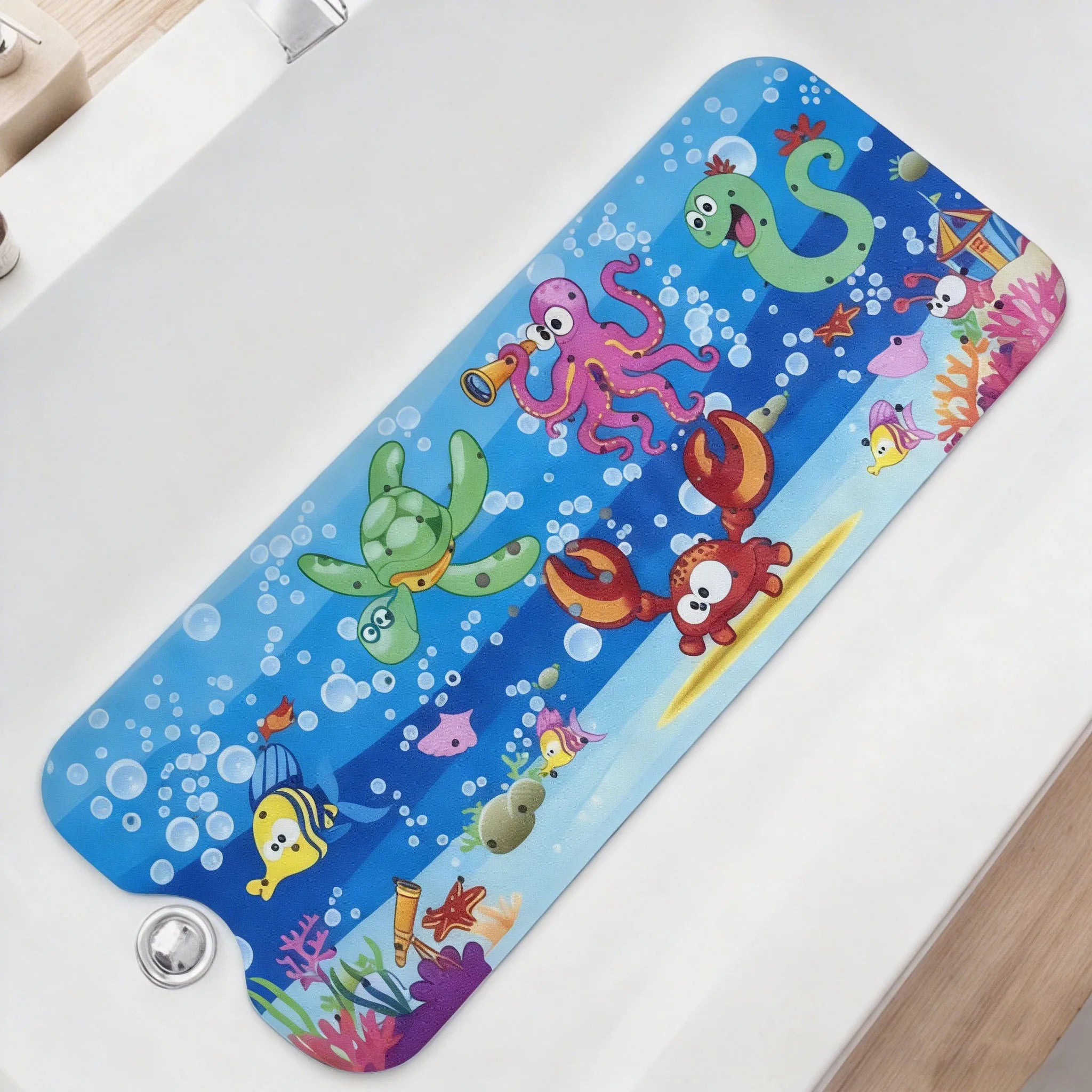1pc Cartoon Extra Long Bathtub Mat 40x100cm Non Slip Bath Mat for Bathroom Tubs Shower Mats with Suction Cups & Drain Holes