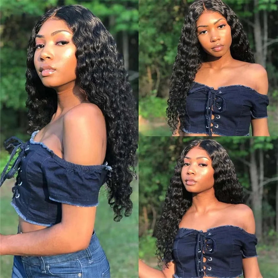 Deep Wave Raw Bundles Human Hair Brazilian Virgin Hair Weave Bundles 3/4Pcs Double Weft Natural Black 14-32 Inch Bundles Human Hair Extensions