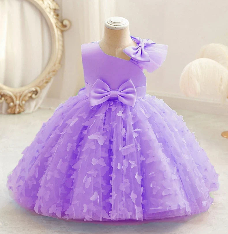 Butterfly Baby Girls White Baptism Party Dress Infant Bow Dresses