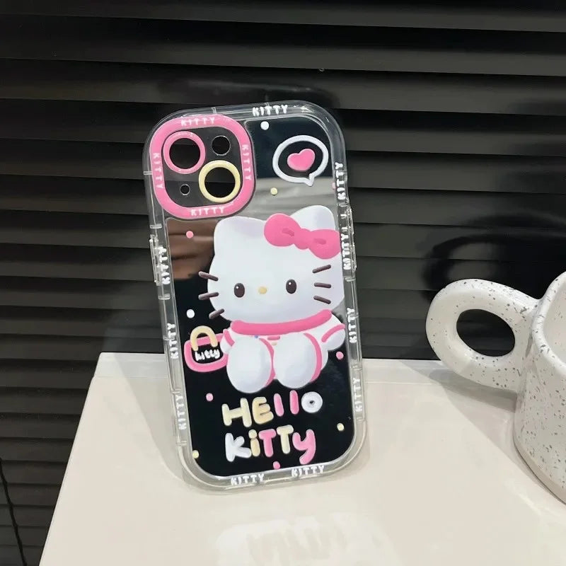 Cute Girl Cartoon Kawaii Hello Kitty Mirror Phone Case For iPhone 16 15 14 13 12 11 Pro Max XR XS MAX 7 8 Plus Y2K Lovely Cover