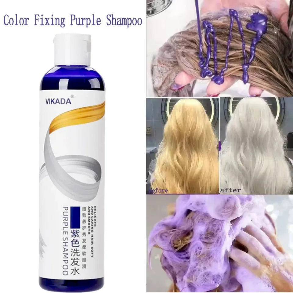 Color Fixing Hair Dye Shampoo to Cover Gray Hair Fade Yellow After Bleach Hair Shampoo Non-irritating Purple Shampoo for Blonde