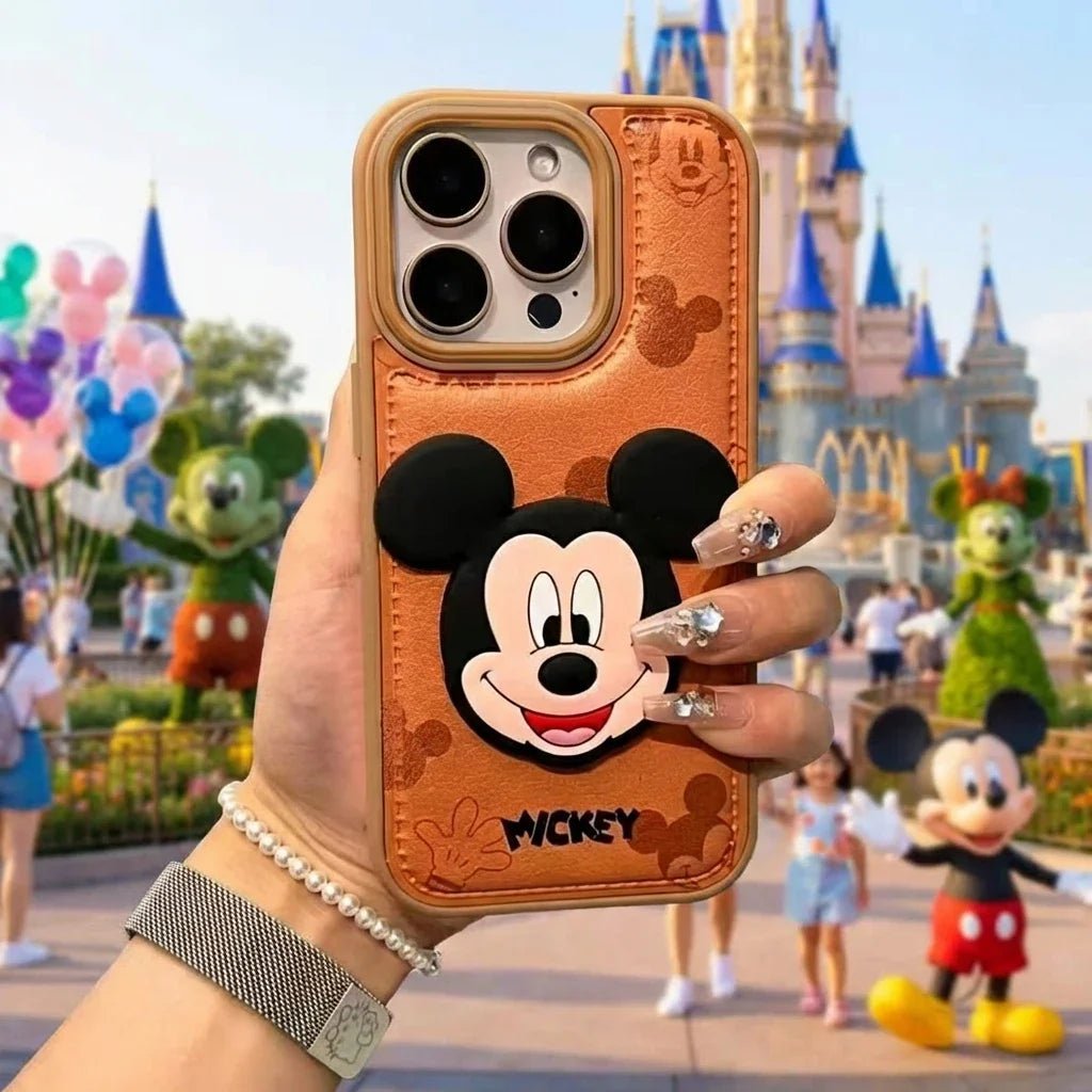 Mickey Mouse 3D PU Leather Shockproof iPhone Case – Cute & Protective for iPhone 13-17 Pro Max
