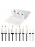 10pcs Milling Cutter Ceramic Nail Drill Bits Electric Manicure Files Kit Cuticle Remove Burr Gel Polish Tools Accessories